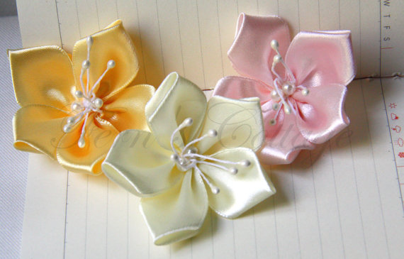 Satin Ribbon Flowers - 5 Pcs - 100% Handmade